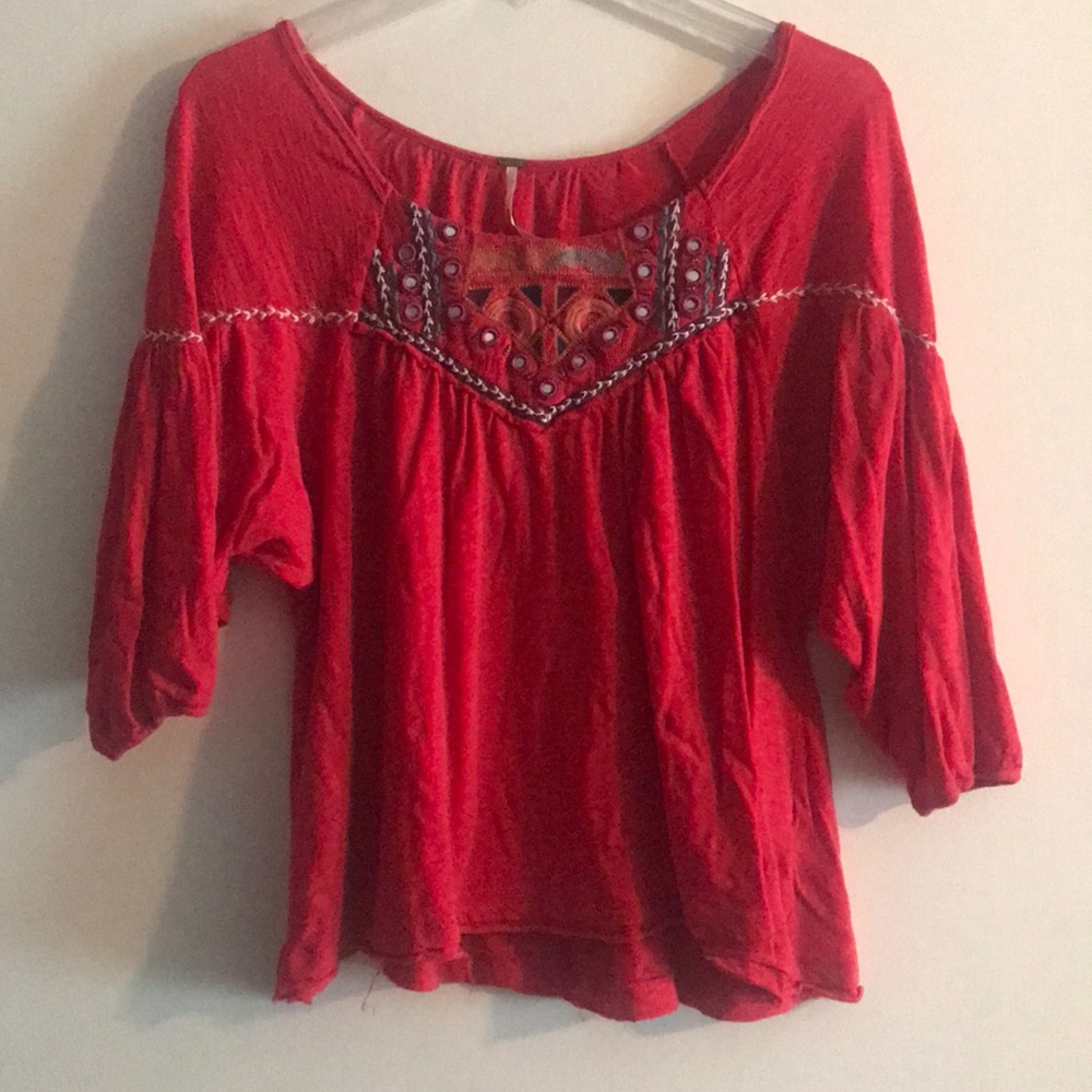 Red quarter sleeve swing top FREE PEOPLE❤️